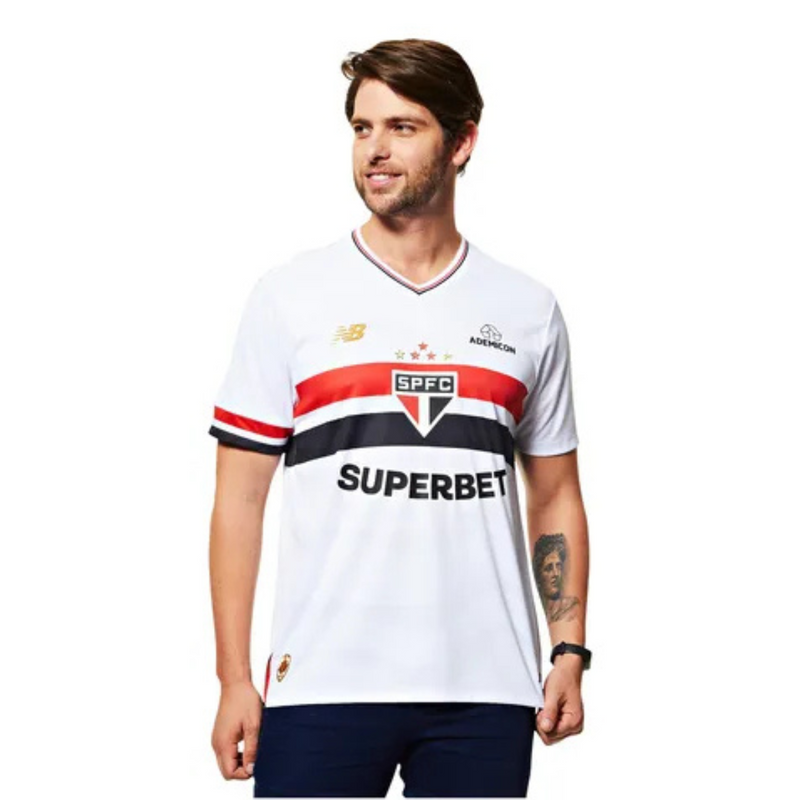 Camisa São Paulo I 25/26 - Torcedor Masculina - Branca e Vermelha